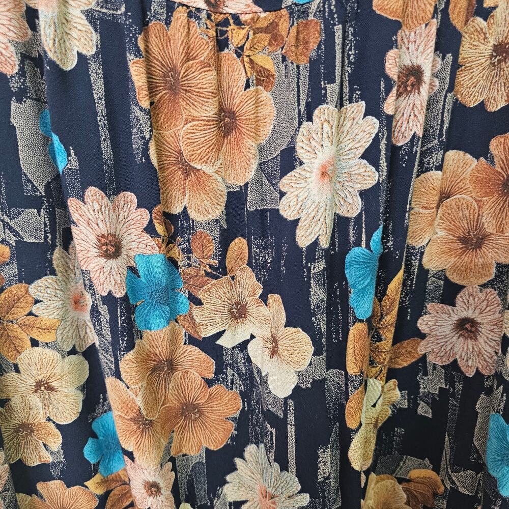 Whimsical Navy Brown Boho Floral Crinkle Ruffle Sleeveless Top Size XL 20" PTP - Picture 3 of 6
